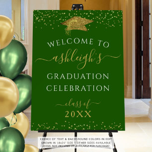 Graduation Party Green Gold Faux Glitter Welcome Foam Board