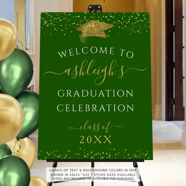 Graduation Party Green Gold Faux Glitter Welcome Foam Board (Creator Uploaded)