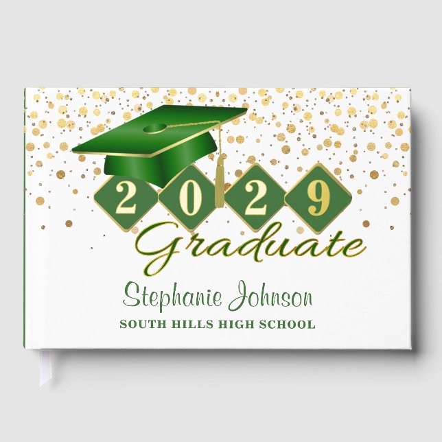 Graduation Party Green & Gold Foil Guest Book (Front)