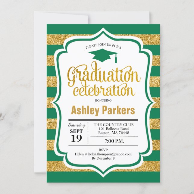 Graduation Party - Green Gold Gold Invitation (Front)