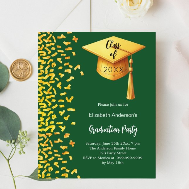Graduation party green gold invitation (Creator Uploaded)