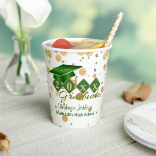 Graduation Party Green Gold Personalized Paper Cups