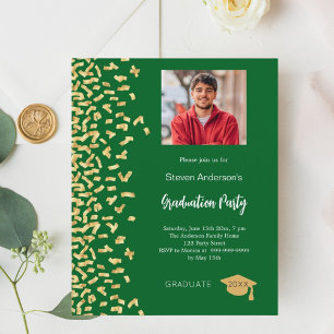 Graduation party green gold photo invitation