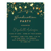 Graduation party green gold star budget invitation flyer (Front)