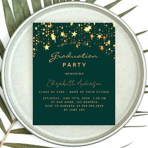 Graduation party green gold star invitation