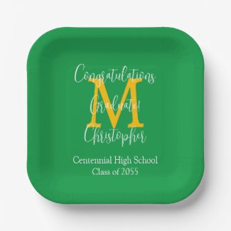 Graduation Party Green Gold White Name Monogram