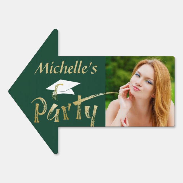 Graduation Party Green Photo Brushstroke Sign (Front)