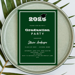 Graduation Party green white 2025 Invitation