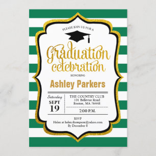 Graduation Party - Green White Gold Invitation