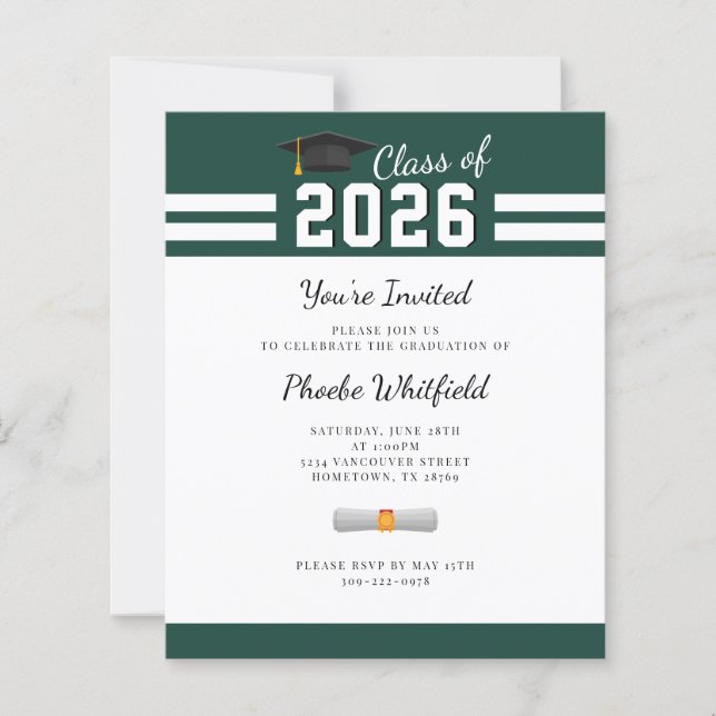 Graduation Party Green White Grad 2025 Invitation (Front)