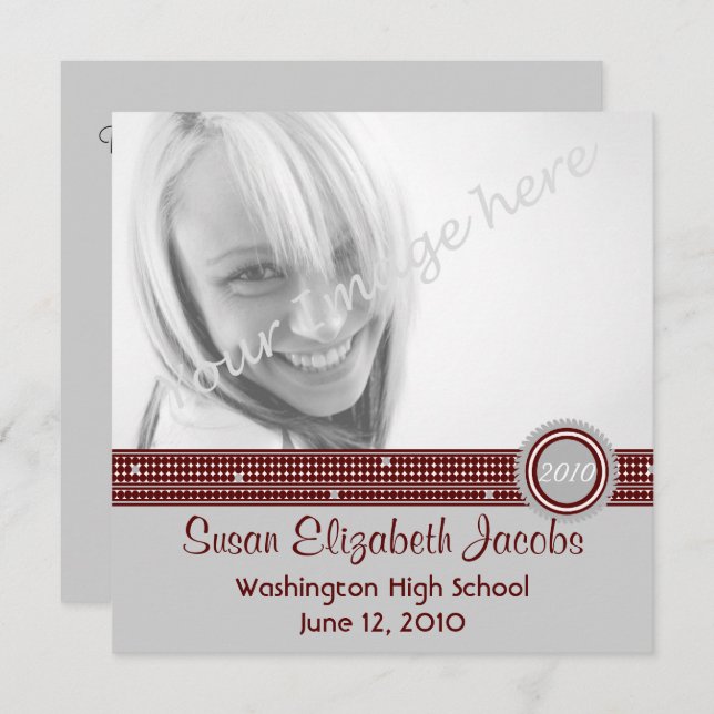 Graduation Party - Grey & Maroon Invite (Front/Back)