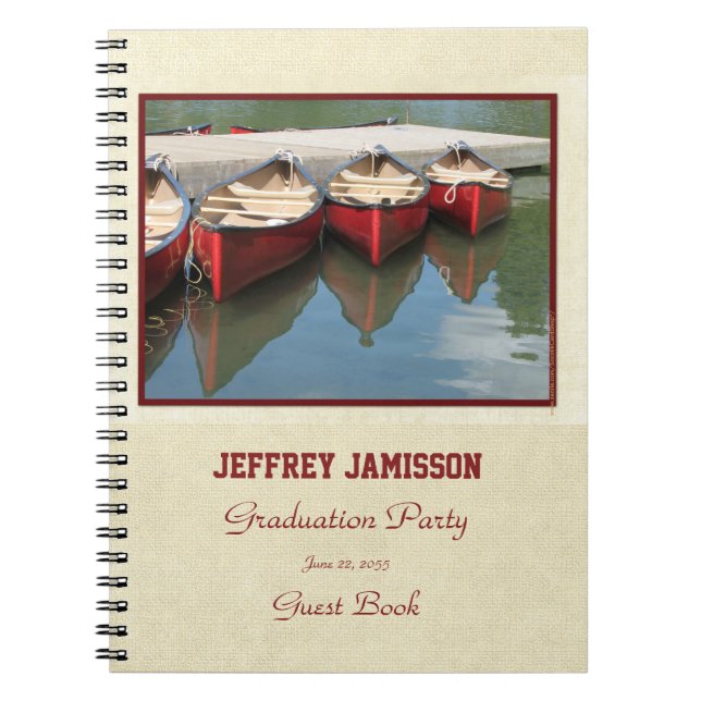 Graduation Party Guest Book, Red Canoes Spiral Notebook (Front)
