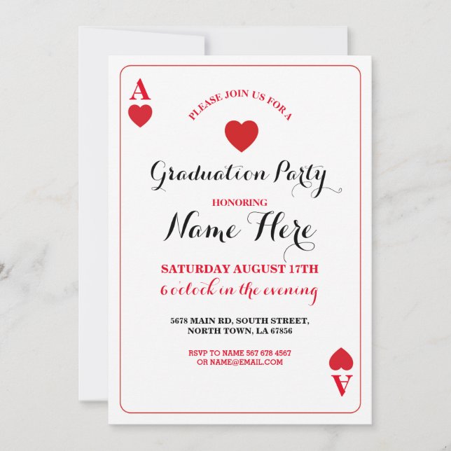 Graduation Party Hearts Playing Card Vegas Invite (Front)