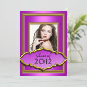 Graduation Party Hot Pink purple Girl Photo Invitation (Standing Front)