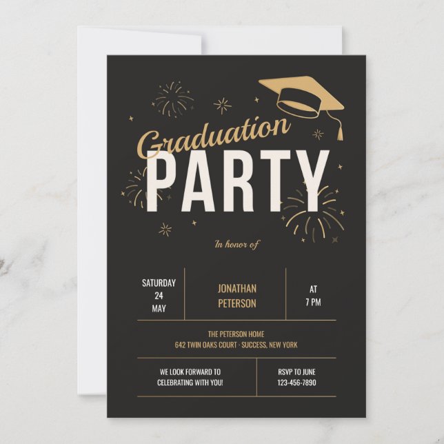 Graduation Party In Gold and Black Invitation (Front)