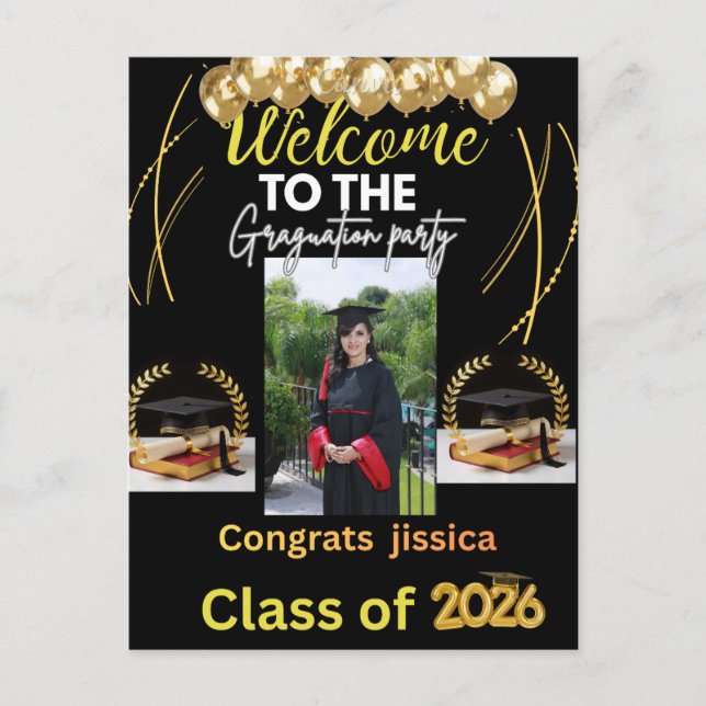 Graduation Party Invitation 2026 | Luxury Black Go (Front)