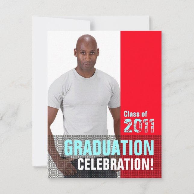 Graduation Party Invitation Add Photo Red B4 (Front)