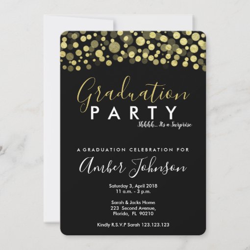 graduation party invitation, black and gold invitation | Zazzle