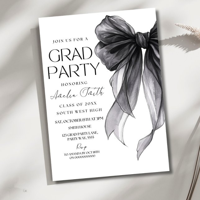 Graduation Party Invitation Black Bow Graduation A (Creator Uploaded)