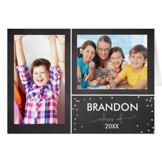 Graduation Party Invitation Black Chalkboard-Look, (Front Horizontal)