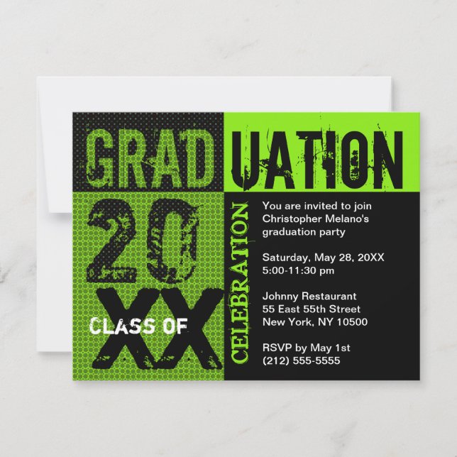 Graduation Party Invitation Black Green (Front)