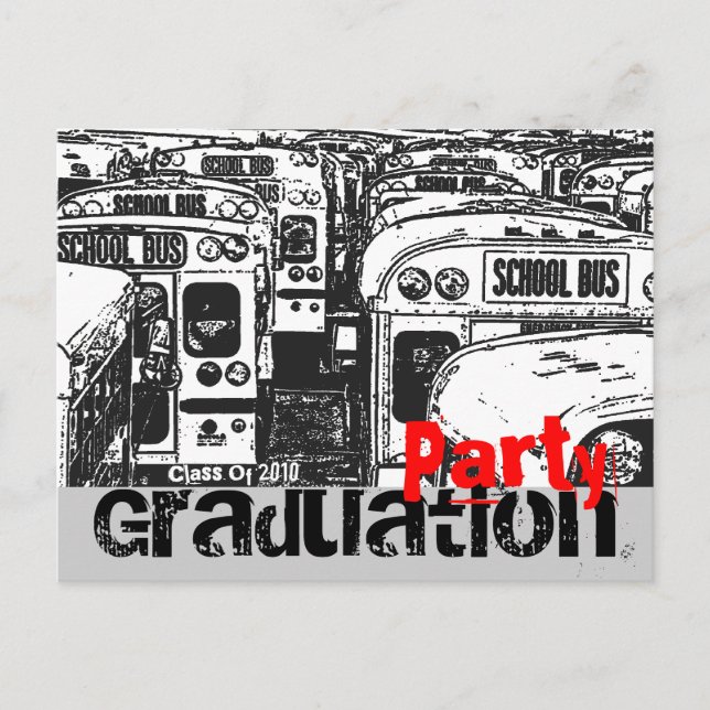 Graduation Party Invitation Black White Postcard (Front)