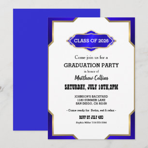Graduation Party Invitation blue Retro Inspired