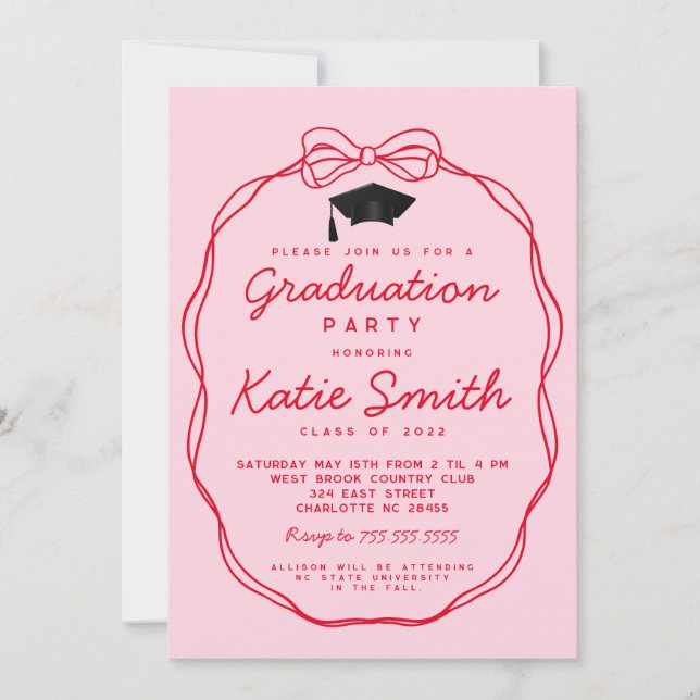 Graduation Party Invitation, Doodles BowGraduation Invitation (Front)