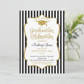 Graduation Party Invitation Elegant Black Gold (Standing Front)