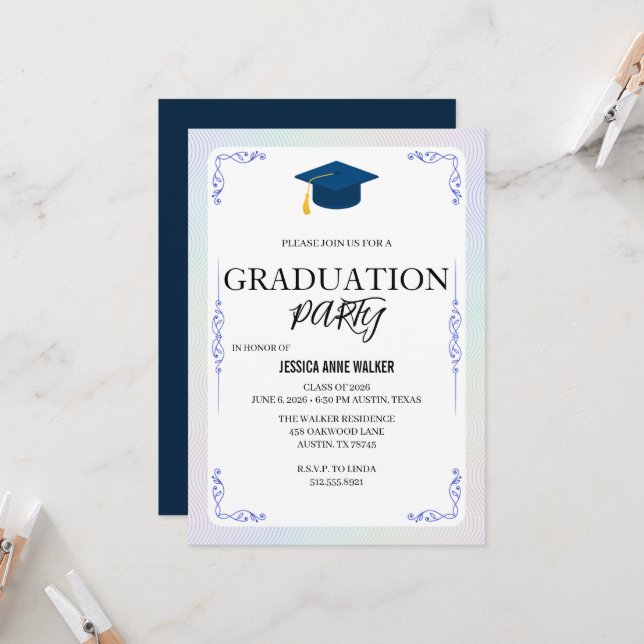 Graduation Party Invitation Elegant Gold Editable  (Front/Back In Situ)