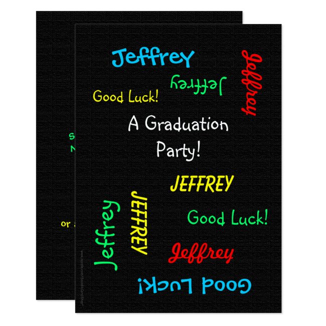 Graduation Party Invitation, Faux Black Burlap Card