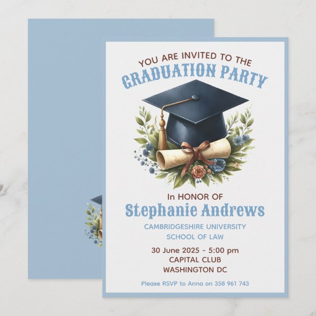 Graduation party invitation Flat Holiday Card (Front/Back)
