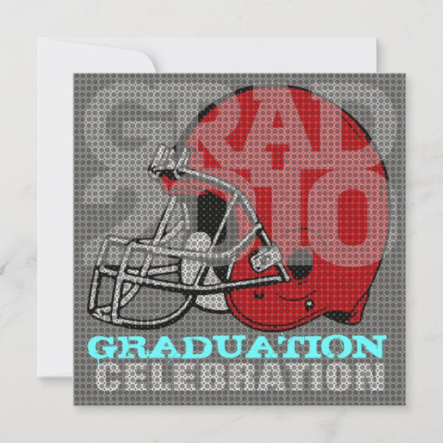 Graduation Party Invitation Football Helmet 2 Red (Front)