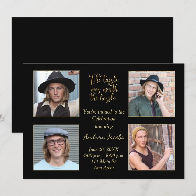 Graduation Party Invitation Gold & Black (Front/Back)