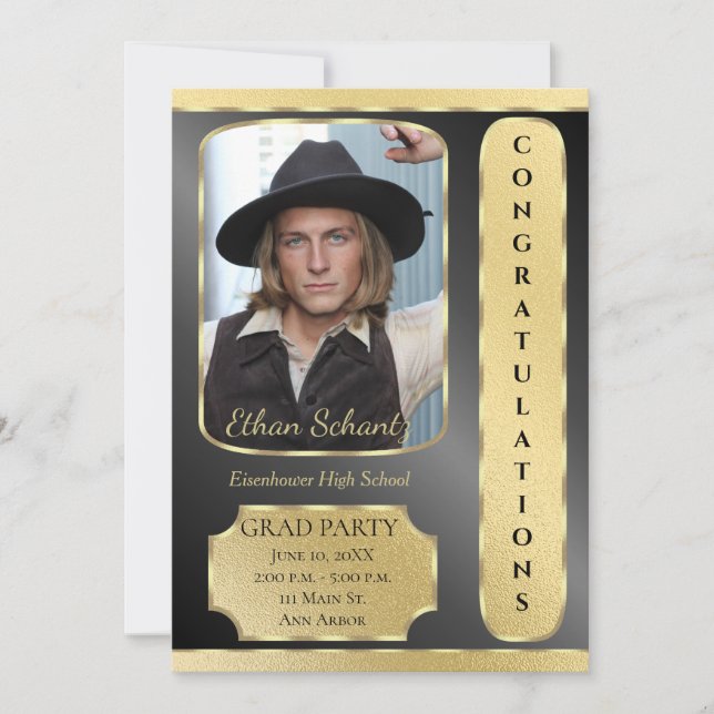 Graduation Party Invitation Gold & Black (Front)