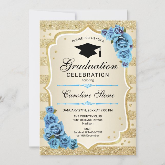 Graduation Party Invitation - Gold Blue (Front)