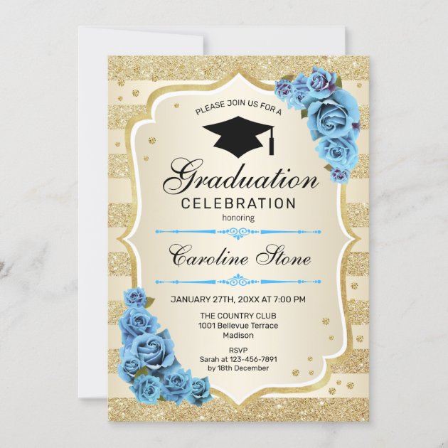 Graduation Party Invitation - Gold Blue | Zazzle