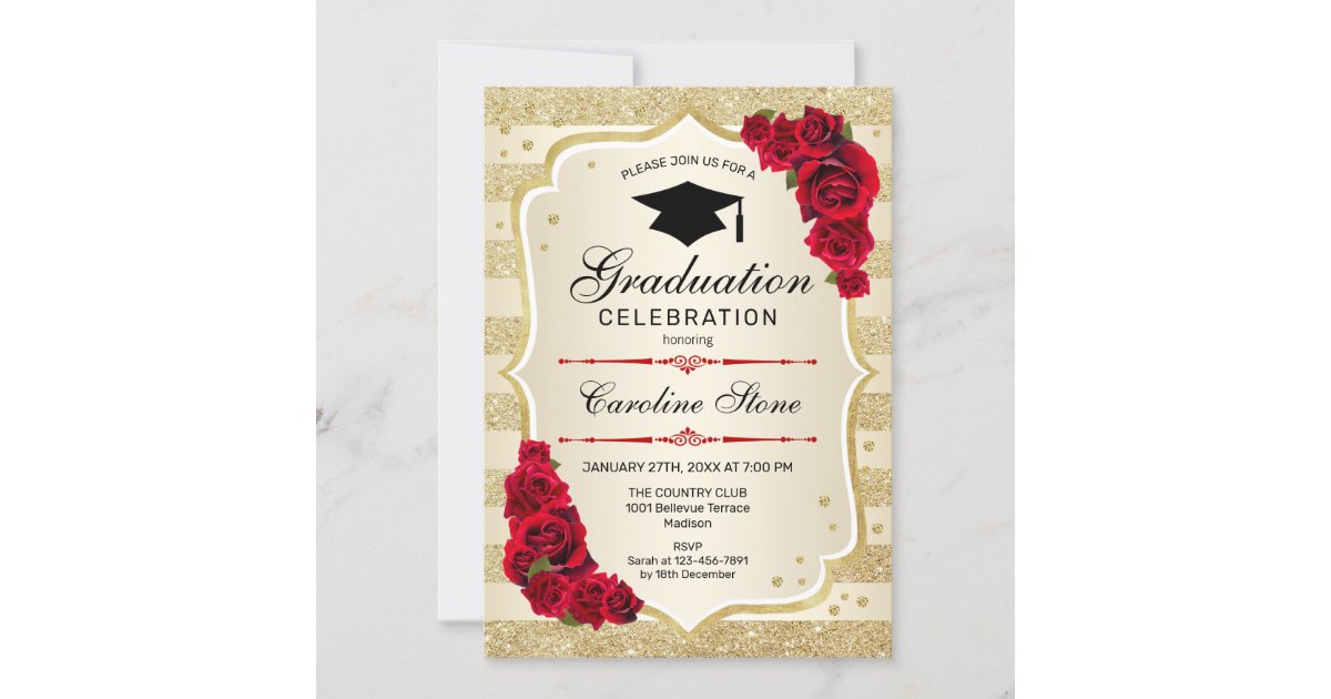 Graduation Party Invitation - Gold Red | Zazzle