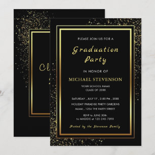 Graduation Party Invitation - Modern Black Gold