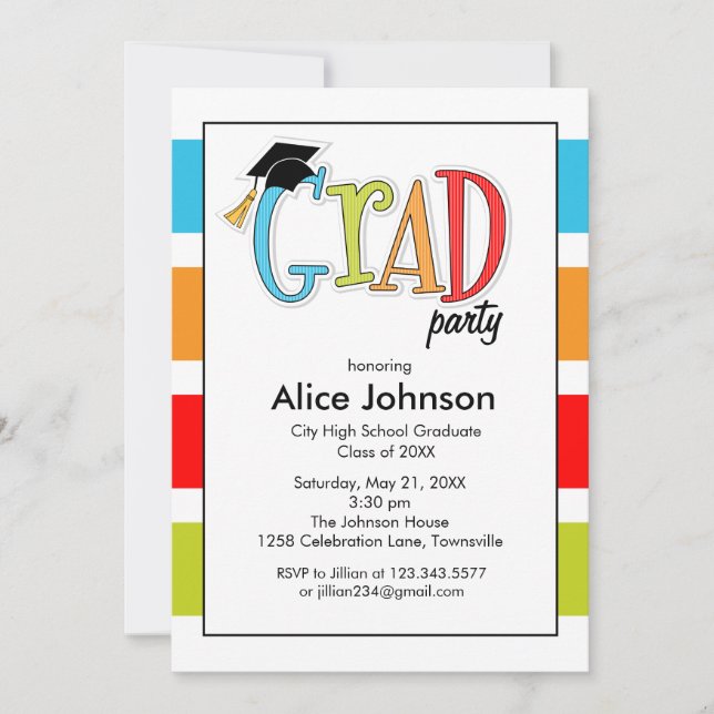 Graduation Party Invitation Multicolored (Front)