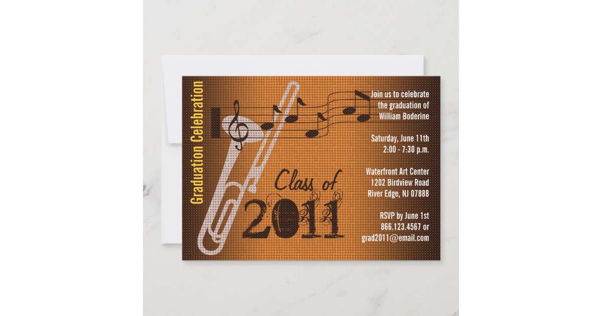 Graduation Party Invitation Music Trombone 2 Zazzle