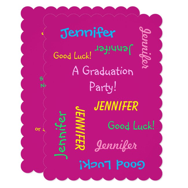 Graduation Party Invitation, Personalized Hot Pink