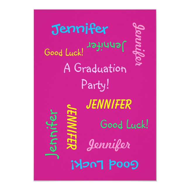 Graduation Party Invitation, Personalized Hot Pink
