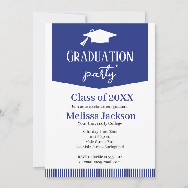Graduation Party Invitation retro Blue Grad Party (Front)