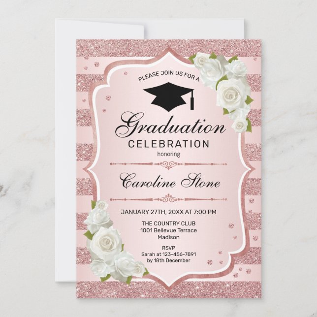 Graduation Party Invitation - Rose Gold White (Front)