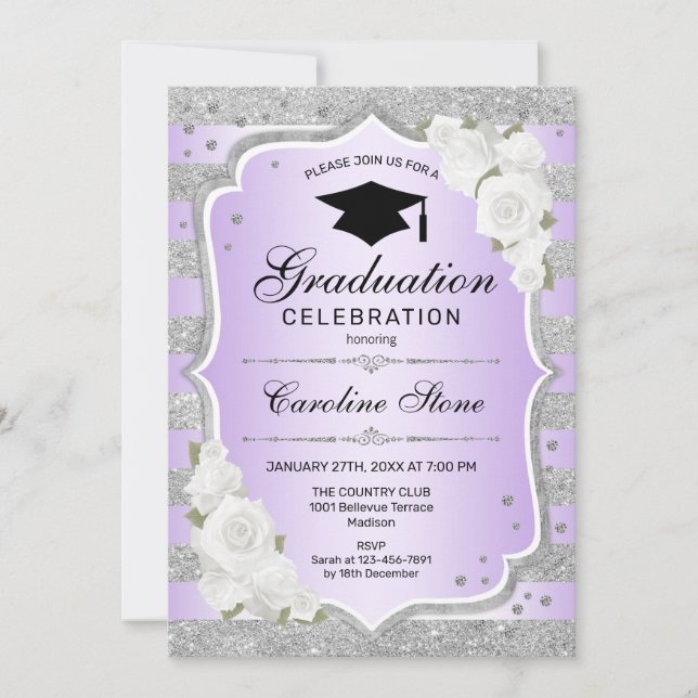 Graduation Party Invitation - Silver Purple (Front)
