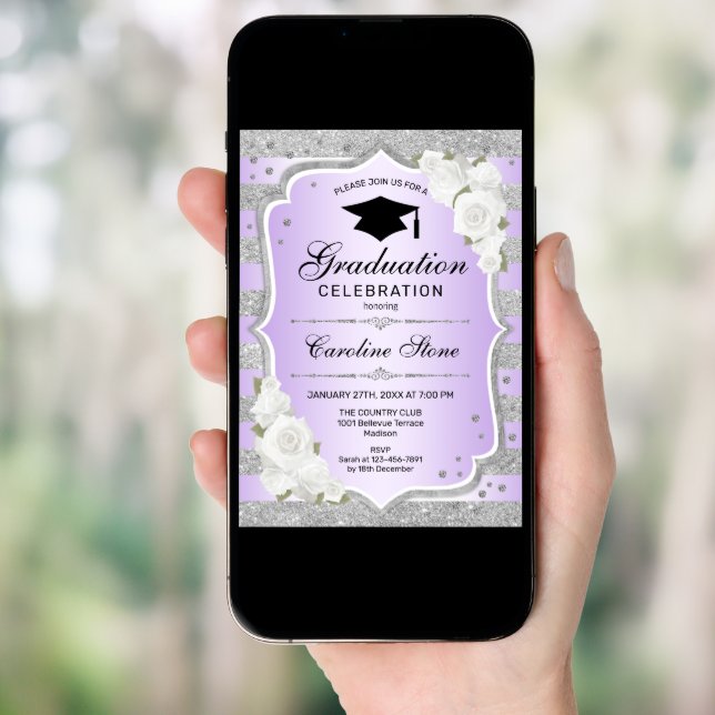 Graduation Party Invitation - Silver Purple (Front Digital)