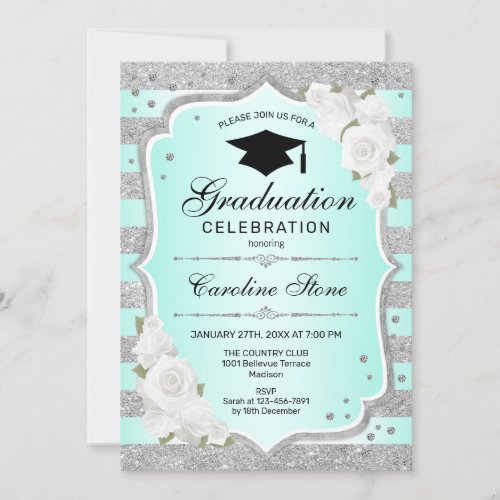 Graduation Party Invitation _ Silver Turquoise