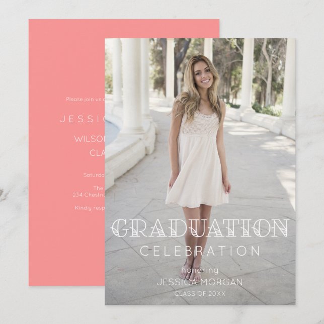 Graduation Party Invitation Trendy with Photo (Front/Back)