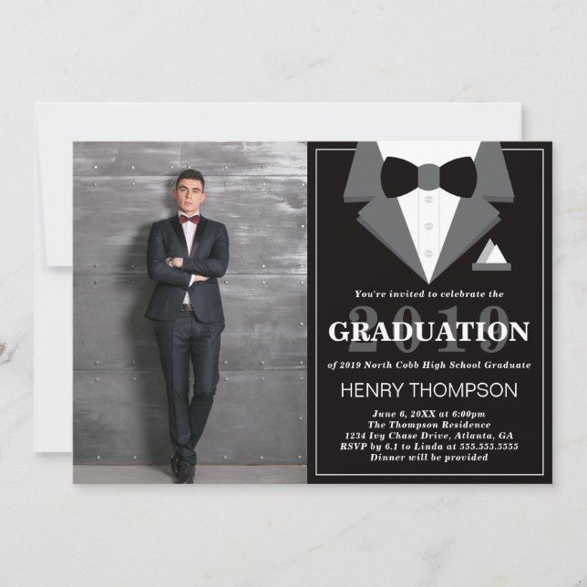 Graduation Party Invitation, Tuxedo Invitation (Front)